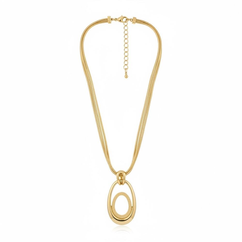 Style & Co Gold Tone Multi Strand Oval Pendant Necklace Adjustable NEW